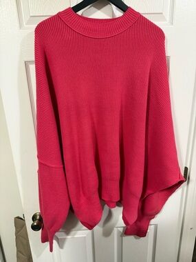 Free People Bright Coral Scoop Neck Ribbed Sweater